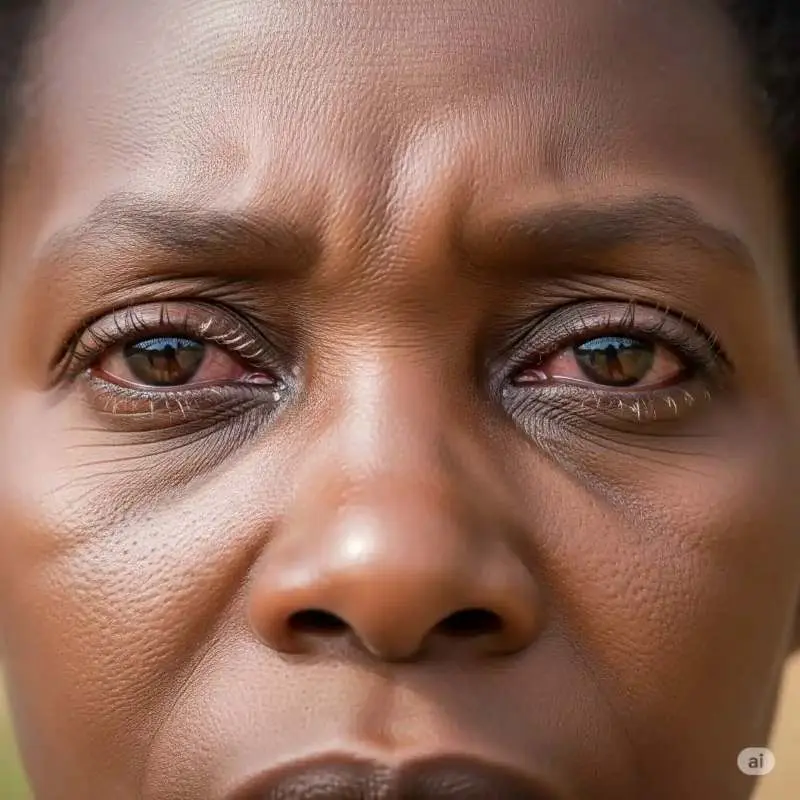 A macro shot of a person's eye looking dry, tired, and irritated, illustrating the symptoms of Dry Eye Syndrome.
